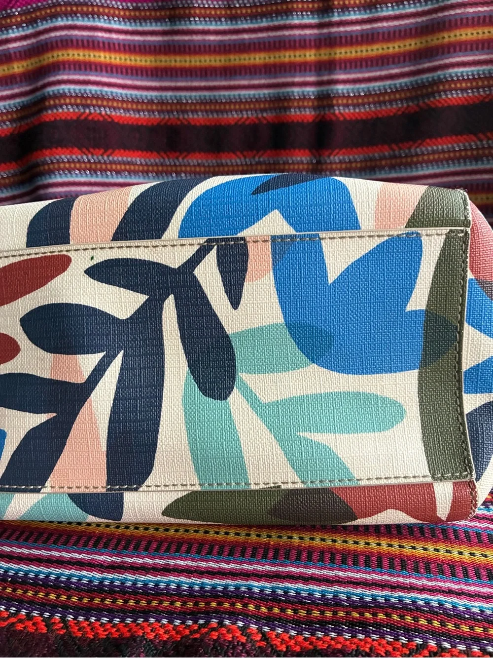 Fossil Multicolor Leaf-Print Satchel with Brown Trim